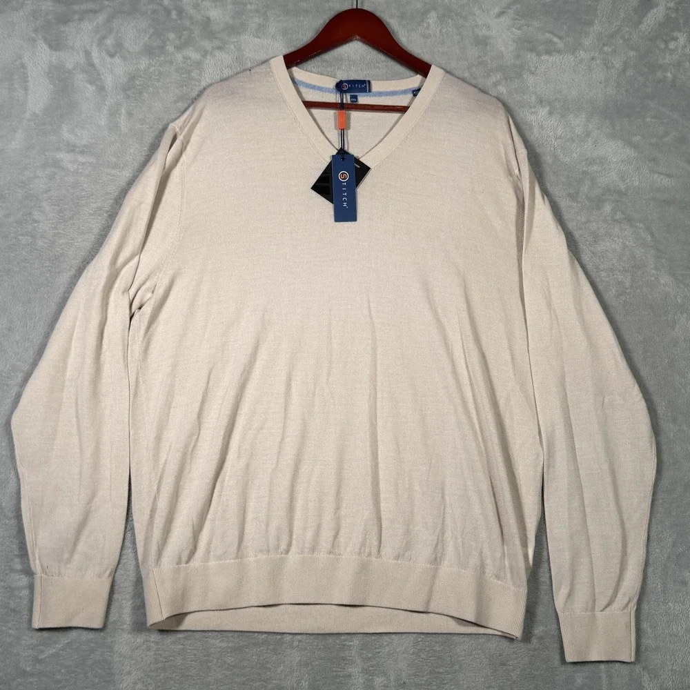 STITCH Golf Sweater Mens 2XL‎ Italian Waterproof Merino Commuter V Neck *FLAW